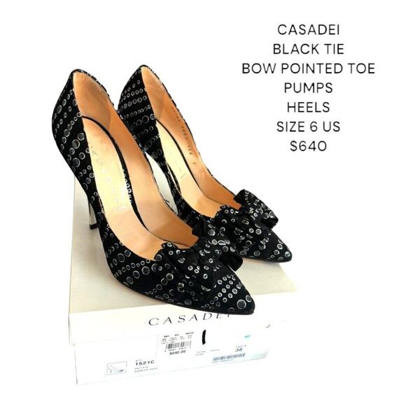 CASADEI BLACK BOW TIE CLASSIC PUMPS HEELS SIZE 6 EUC $640 - Picture 1 of 7